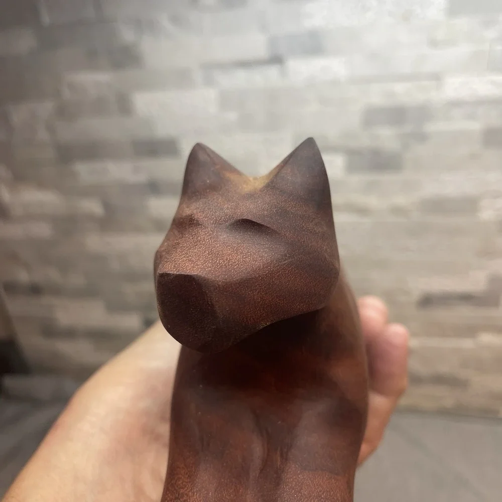 Vtg MCM Hand Carved‎ Wood Cat Panther Stalking Figurine 16